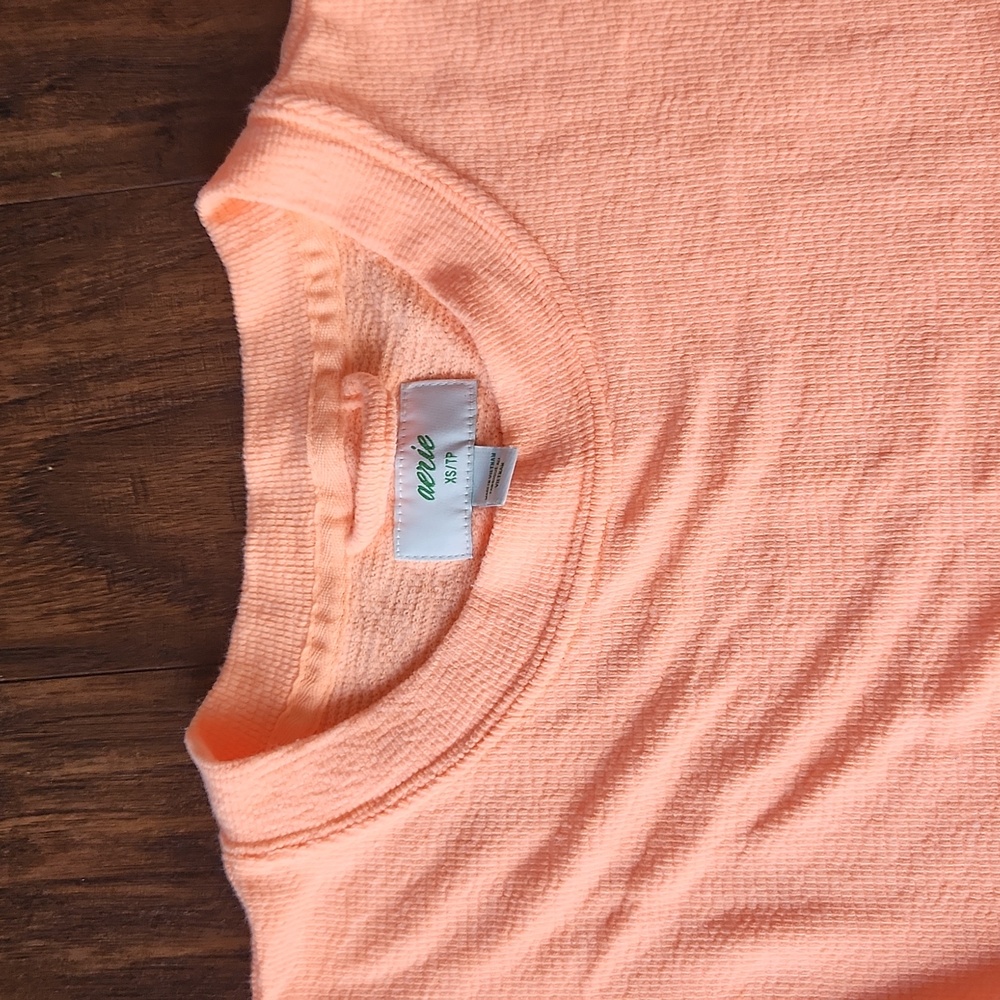 Aerie oversized lightweight split hem sweatshirt neon coral salmon size XS